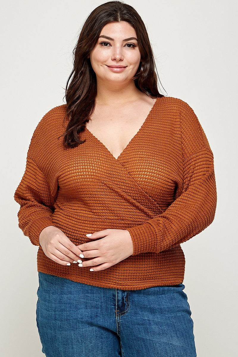 Plus Size Textured Waffle Sweater Knit Top product image