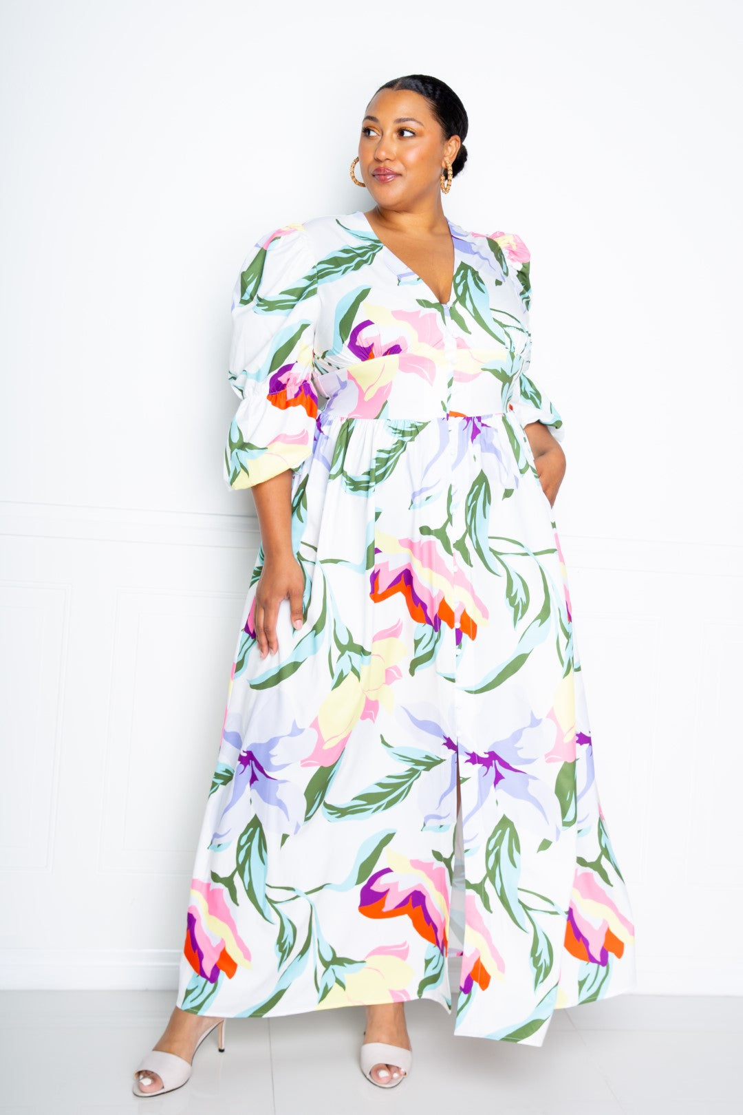 Puff Sleeve Button Front Dress product image