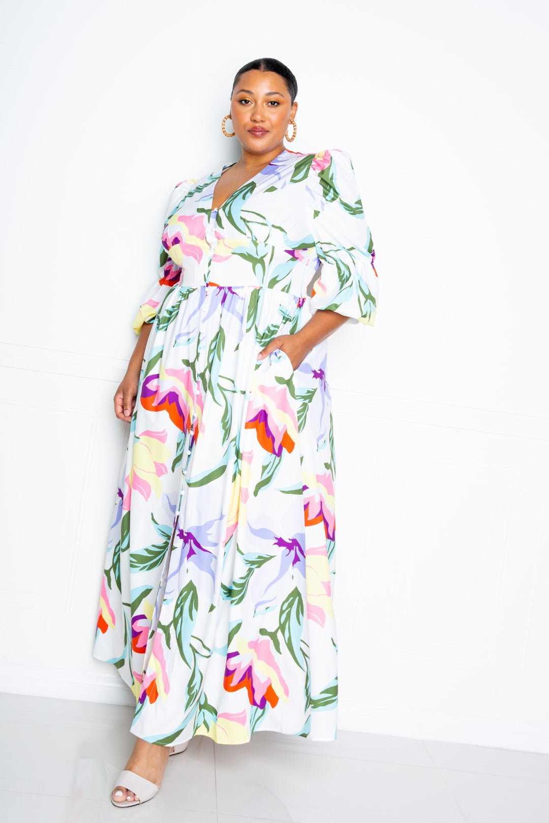 Puff Sleeve Button Front Dress product image