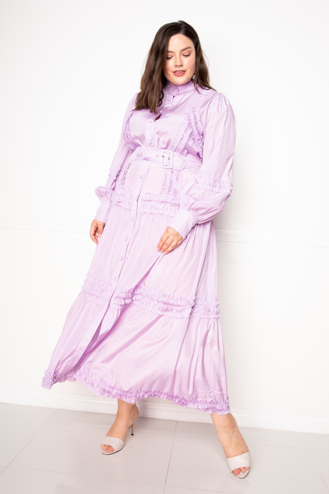 Belted Shirt Dress With Ruffle Detail product image