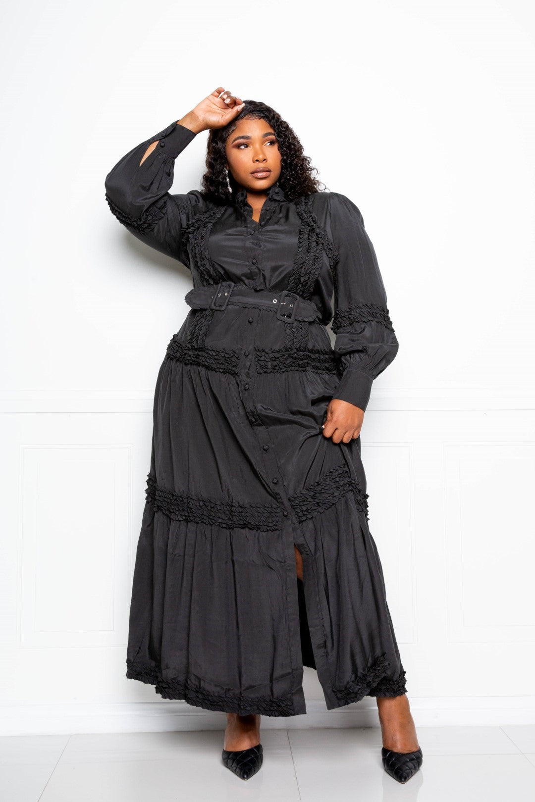 Belted Shirt Dress With Ruffle Detail product image