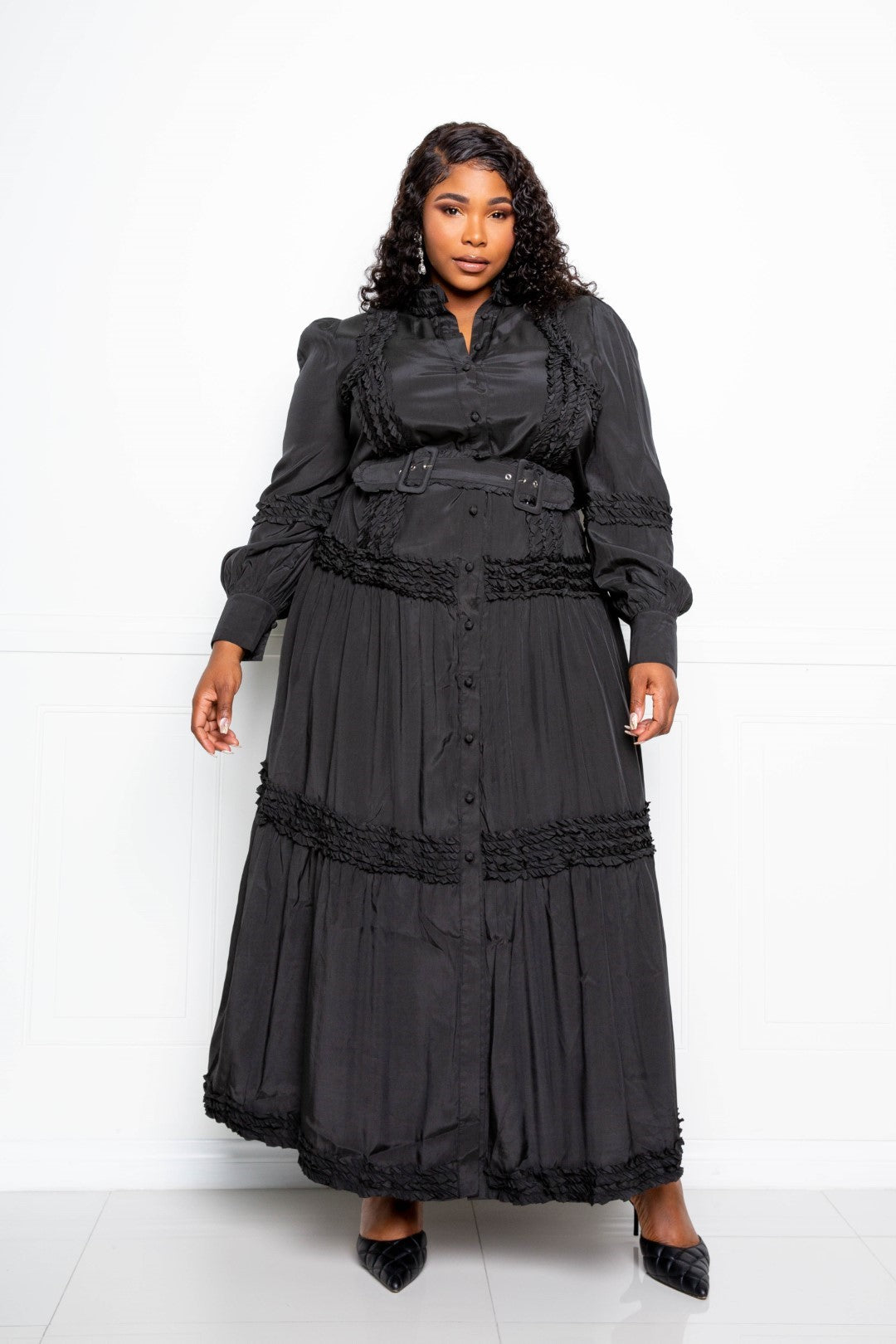 Belted Shirt Dress With Ruffle Detail product image