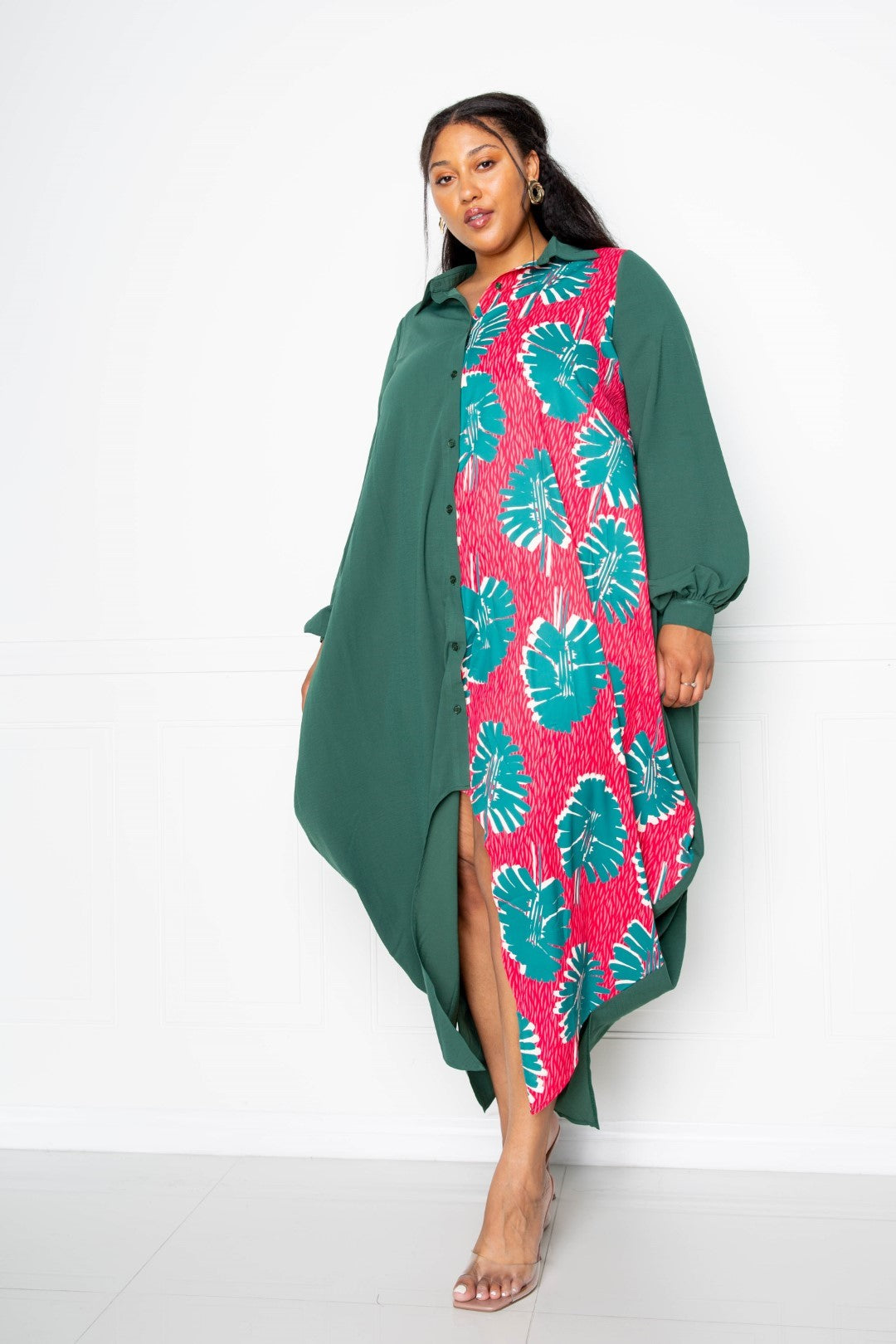 Print Drapy Shirt Maxi Dress product image