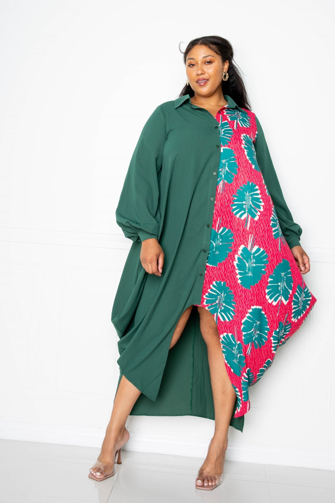 Print Drapy Shirt Maxi Dress product image