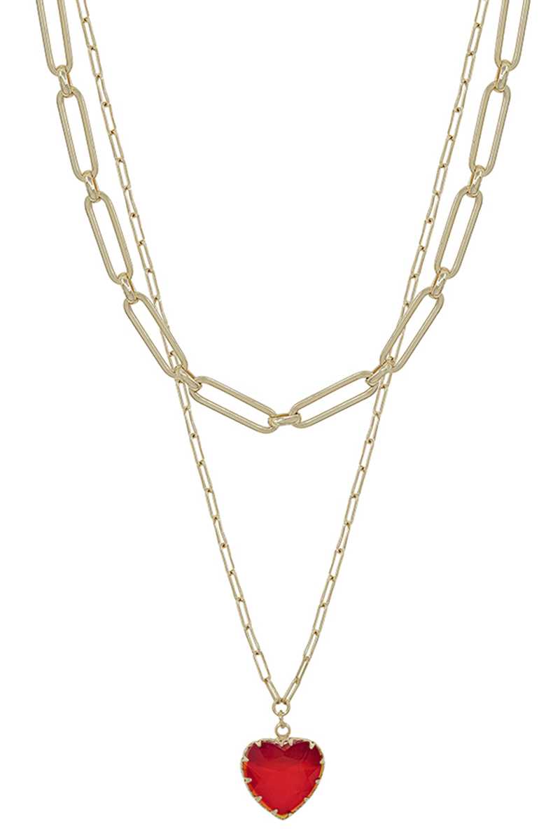 Metal Chain Heart Pendant 2 Layered Necklace product image