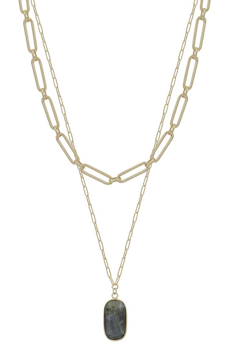 2 Layered Metal Chain Stone Pendant Necklace product image