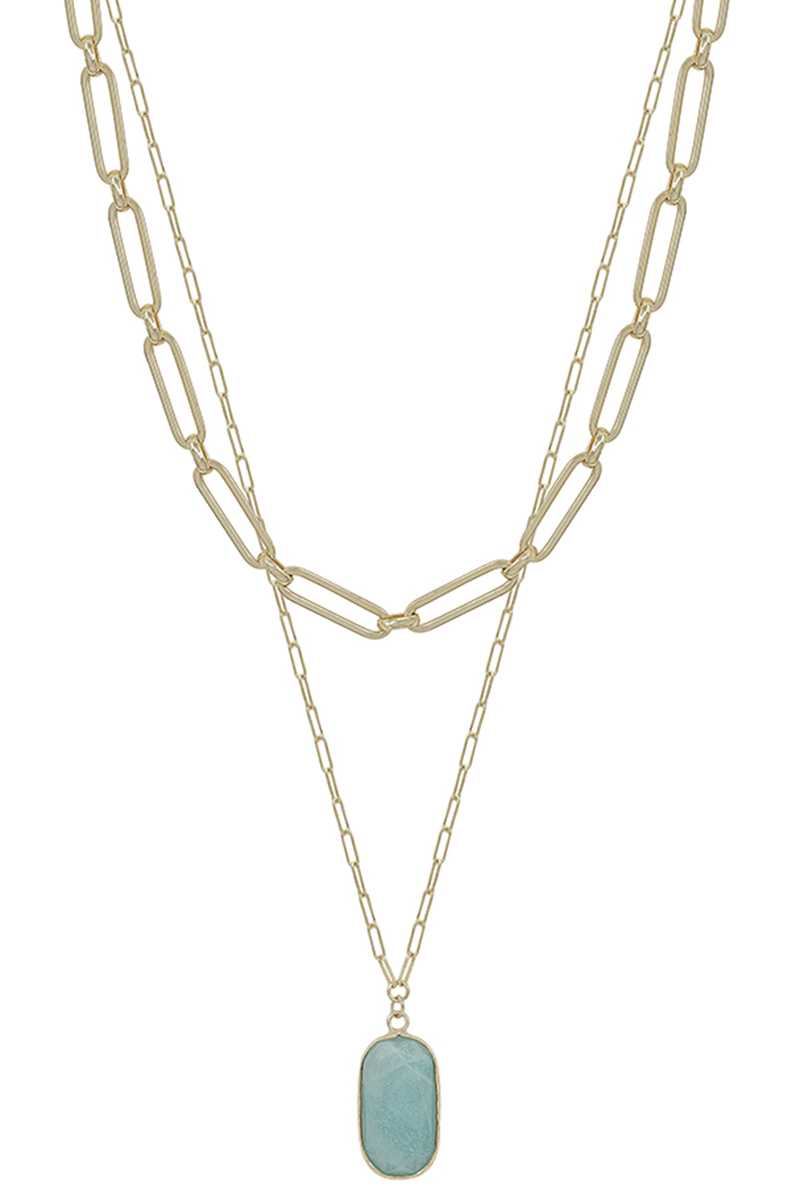 2 Layered Metal Chain Stone Pendant Necklace product image