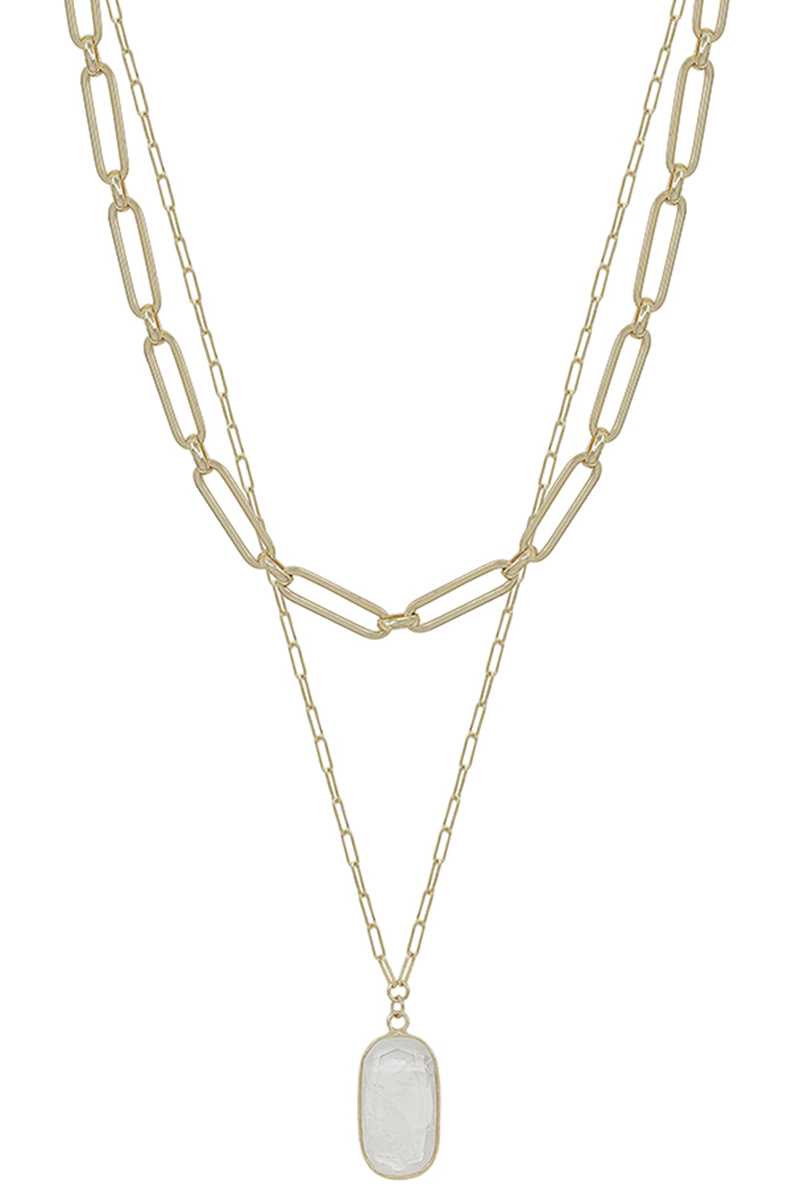 2 Layered Metal Chain Stone Pendant Necklace product image