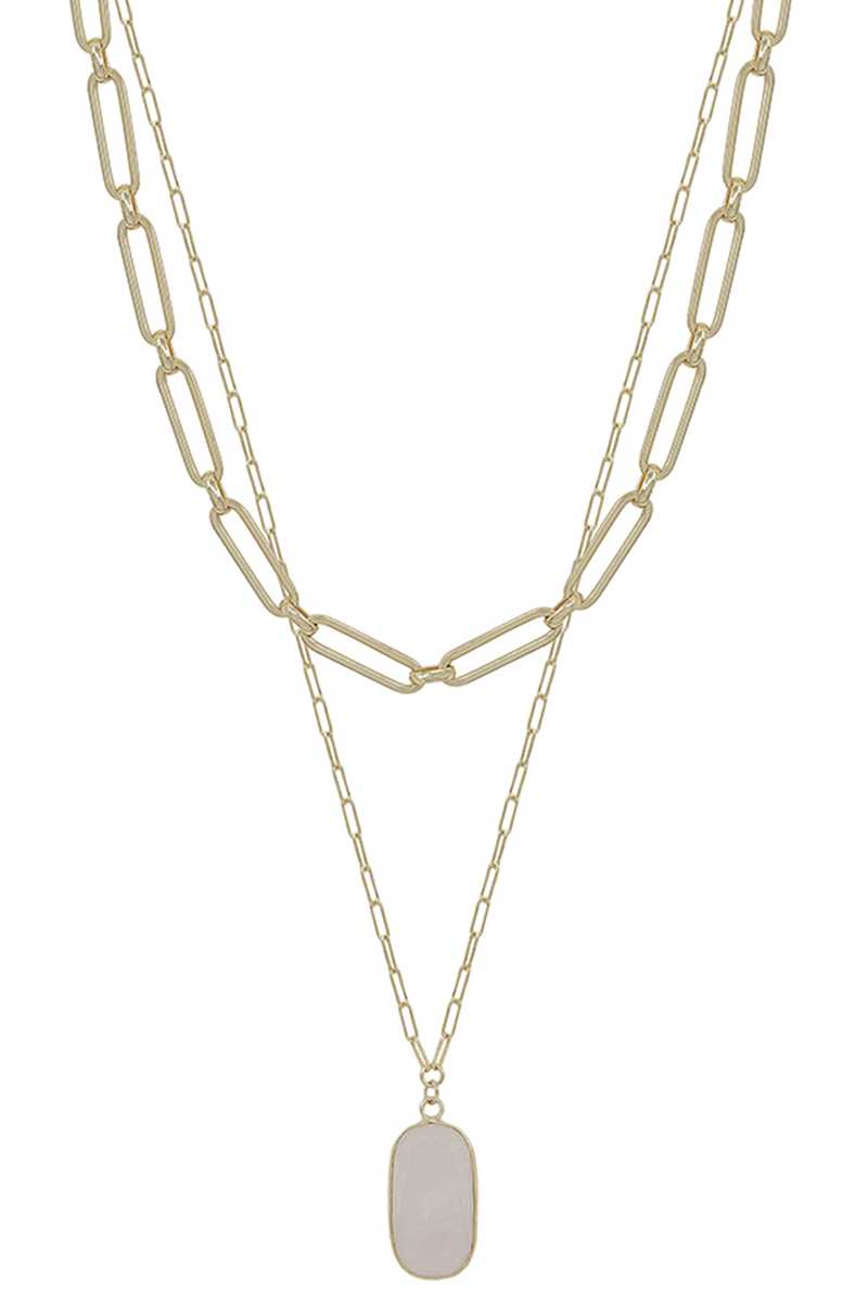 2 Layered Metal Chain Stone Pendant Necklace product image