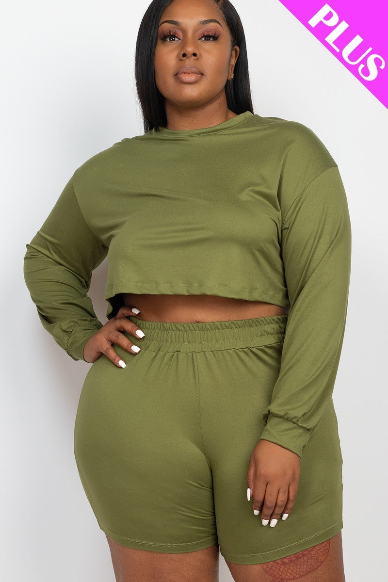 Plus Size Cozy Crop Top And Shorts Set product image