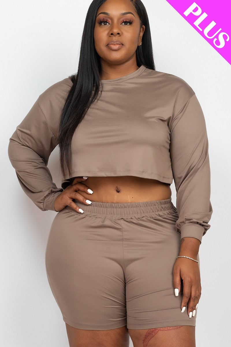 Plus Size Cozy Crop Top And Shorts Set product image