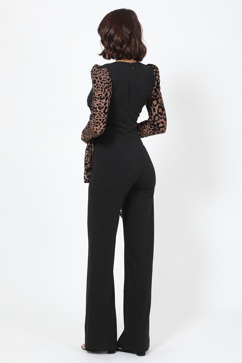Plunging V Buckle Detail Leopard Jumpsuit product image