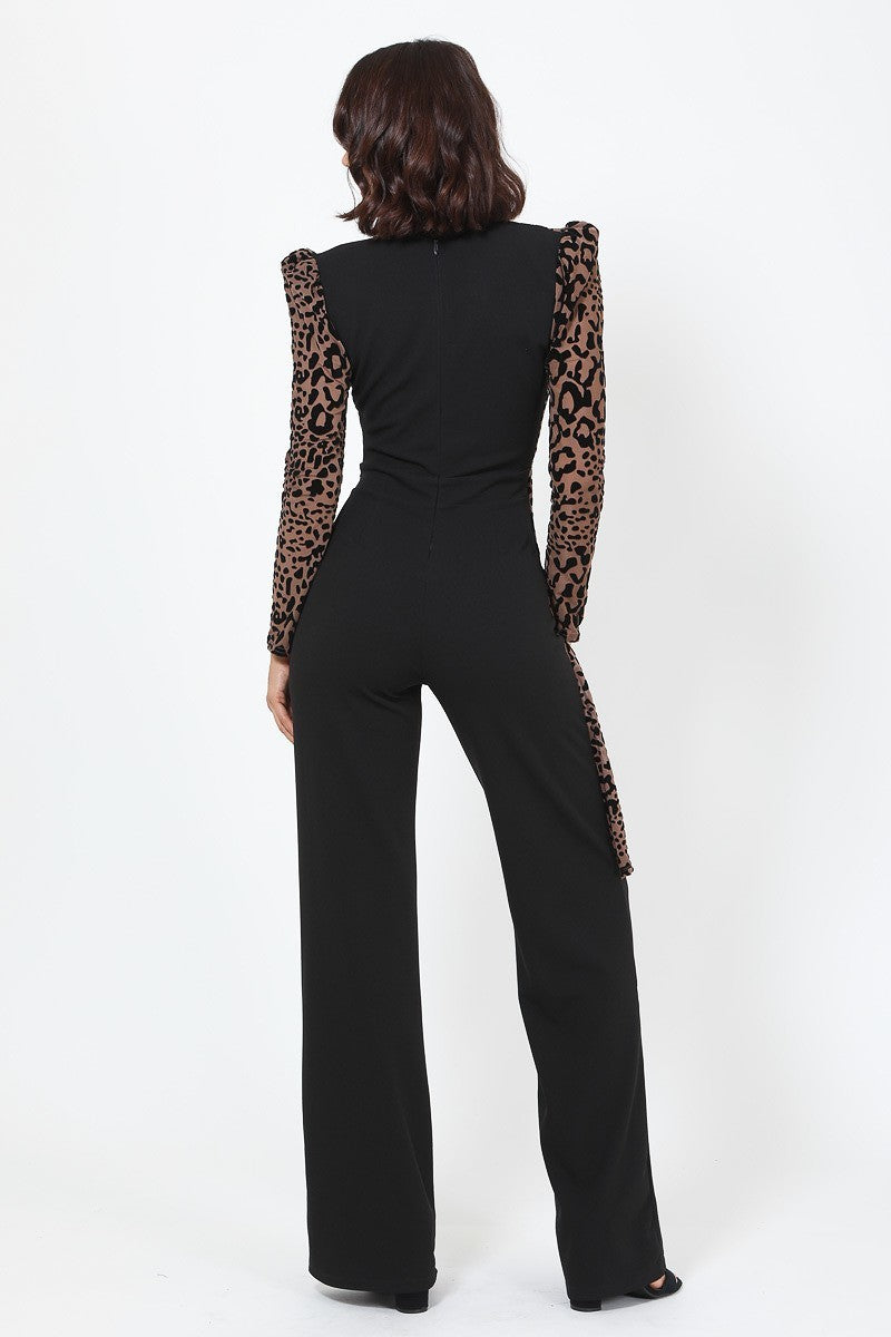 Plunging V Buckle Detail Leopard Jumpsuit product image