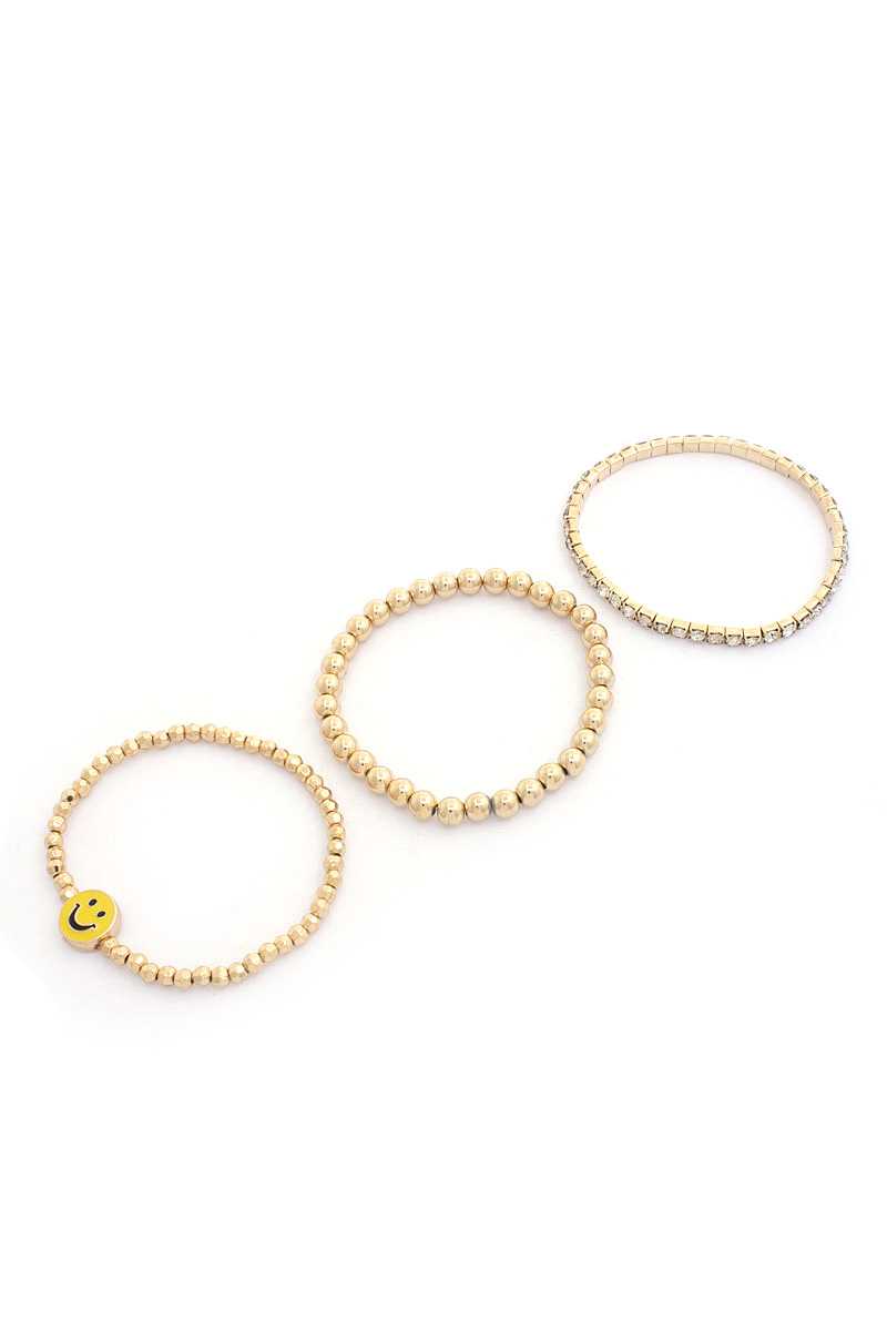 Enamel Happy Face Charm Rhinestone Ball Bead Bracelet Set product image