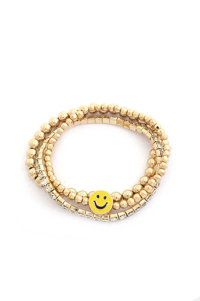 Enamel Happy Face Charm Rhinestone Ball Bead Bracelet Set product image