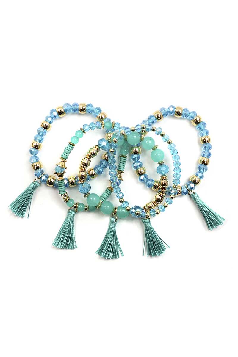 Crystal Stone Ball Bead Tassel Stretch Bracelet Set product image