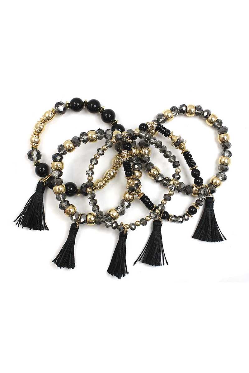 Crystal Stone Ball Bead Tassel Stretch Bracelet Set product image