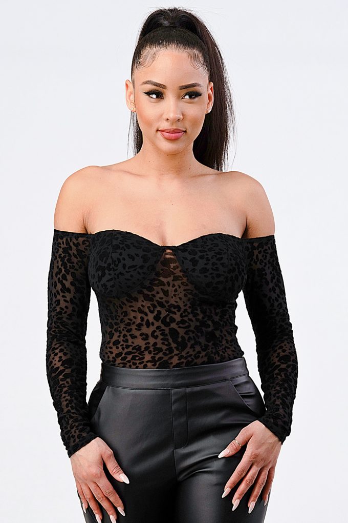 Leopard Print Off Shoulder Bodysuit product image