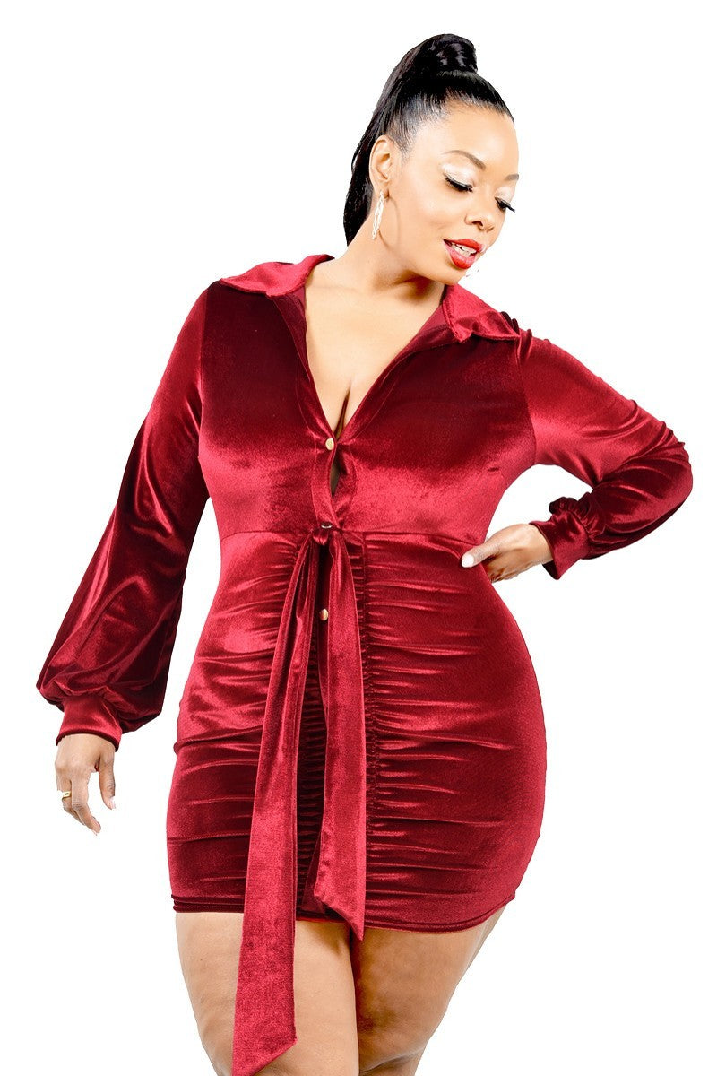 Plus Velvet Bishop Sleeve Mini Dress product image