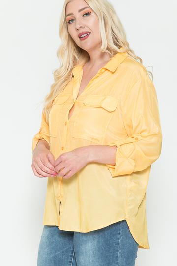 Plus Size Chest Pocket Oversized Satin Shirt product image