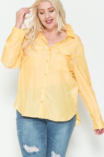 Plus Size Chest Pocket Oversized Satin Shirt product image