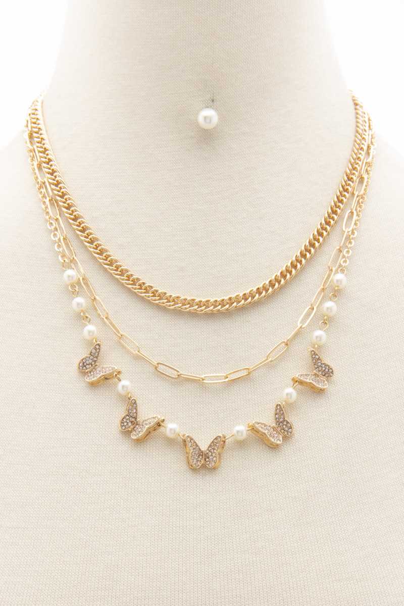 Butterfly Charm Oval Link Layered Necklace product image