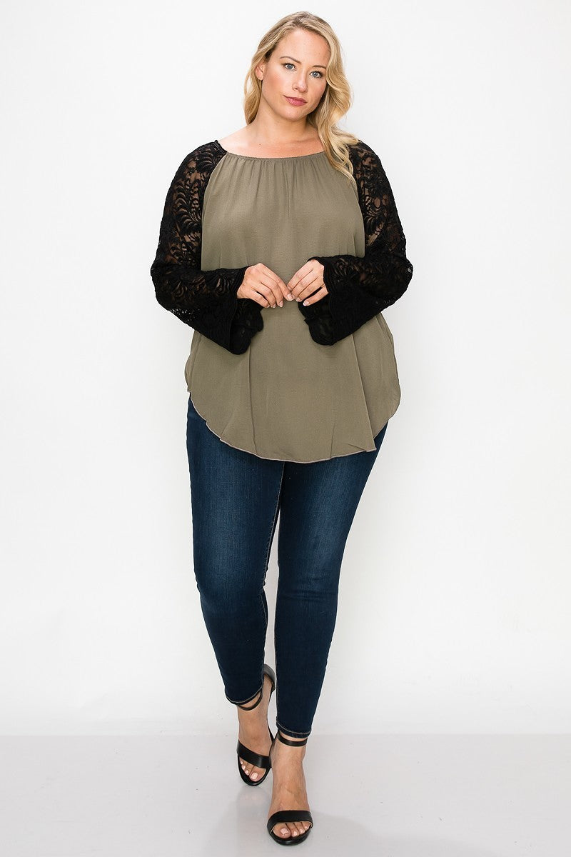 Solid Top Featuring Flattering Lace Bell Sleeves product image