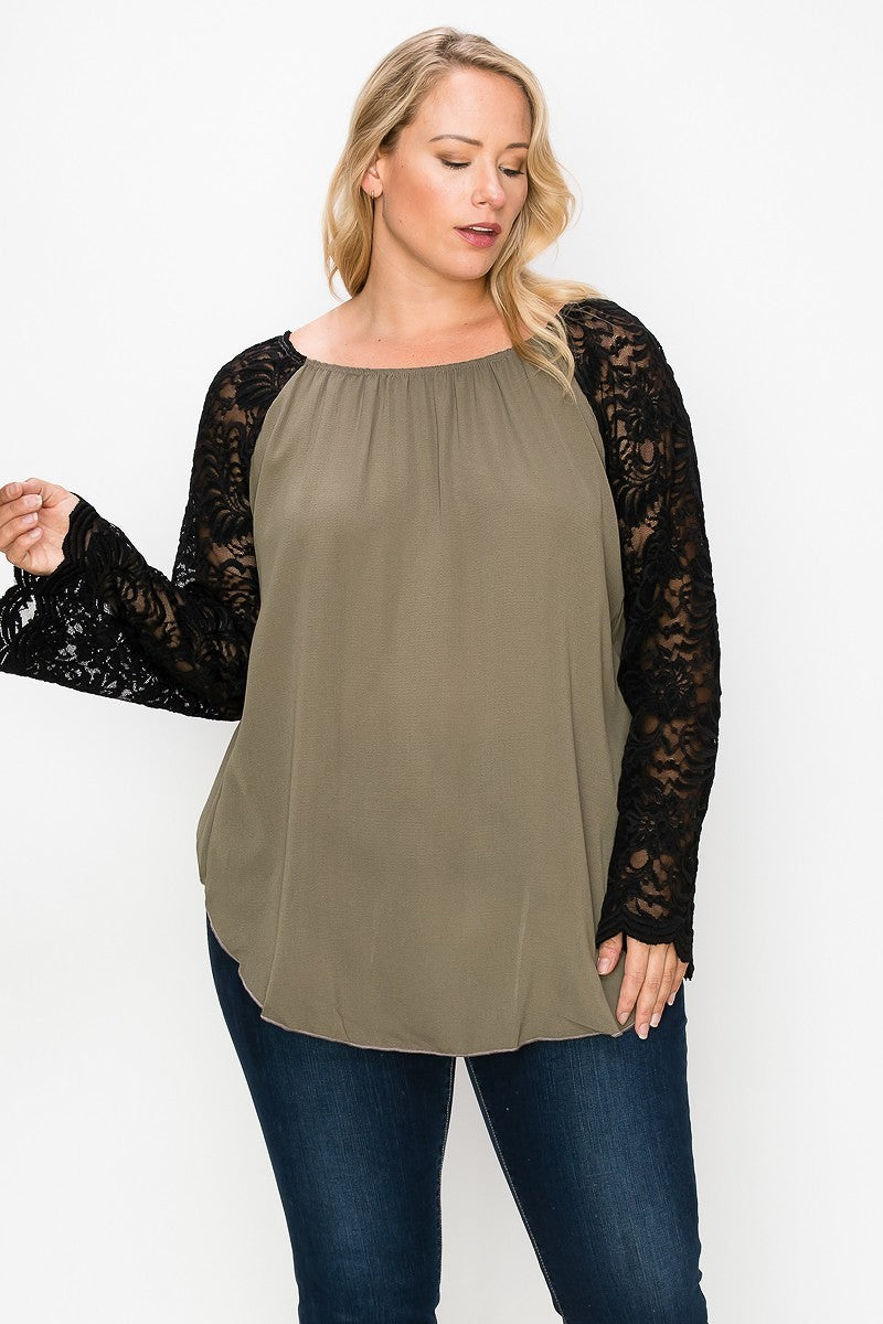 Solid Top Featuring Flattering Lace Bell Sleeves product image