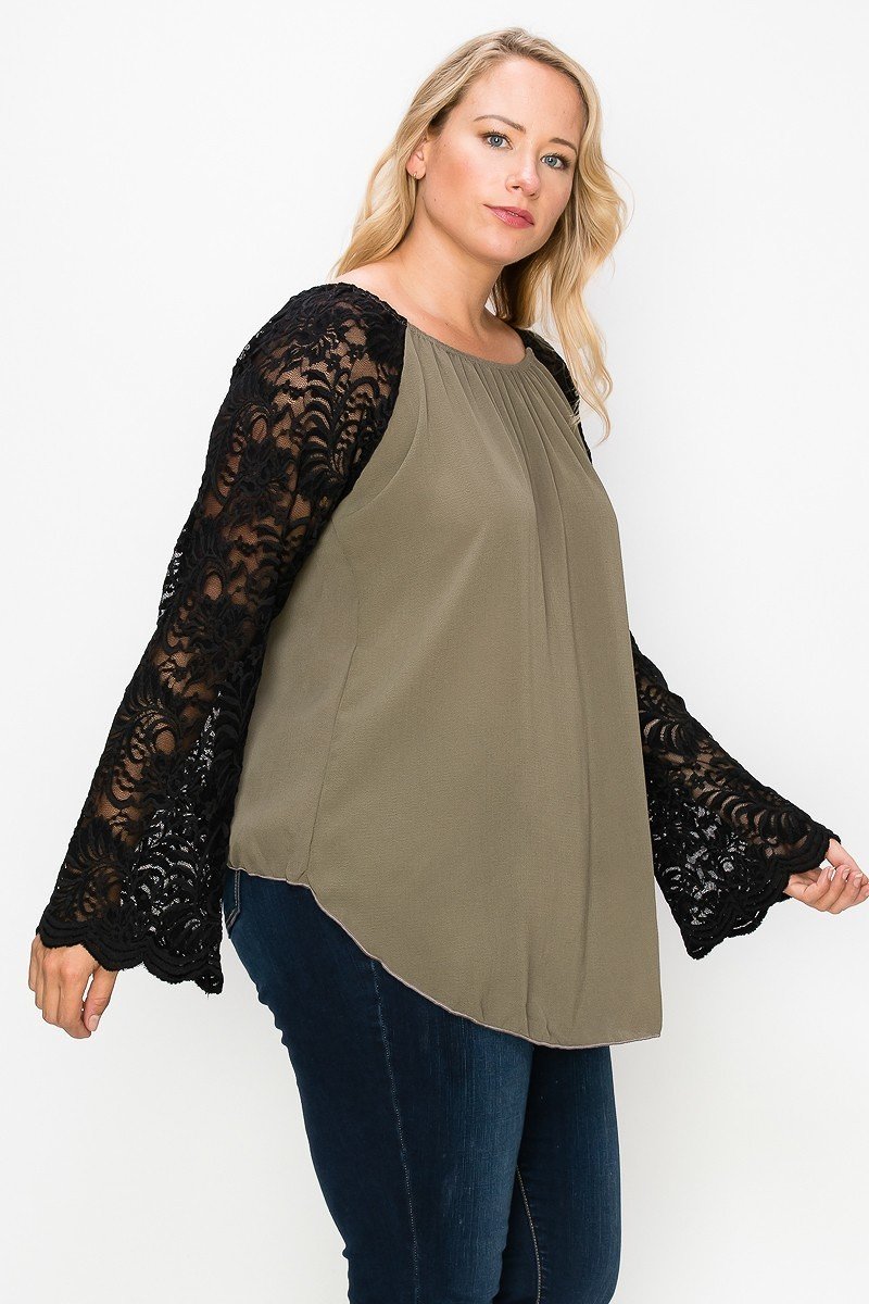 Solid Top Featuring Flattering Lace Bell Sleeves product image