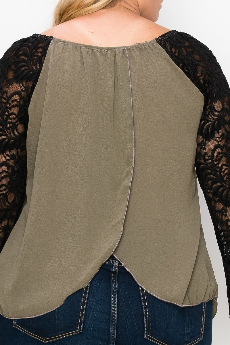 Solid Top Featuring Flattering Lace Bell Sleeves product image