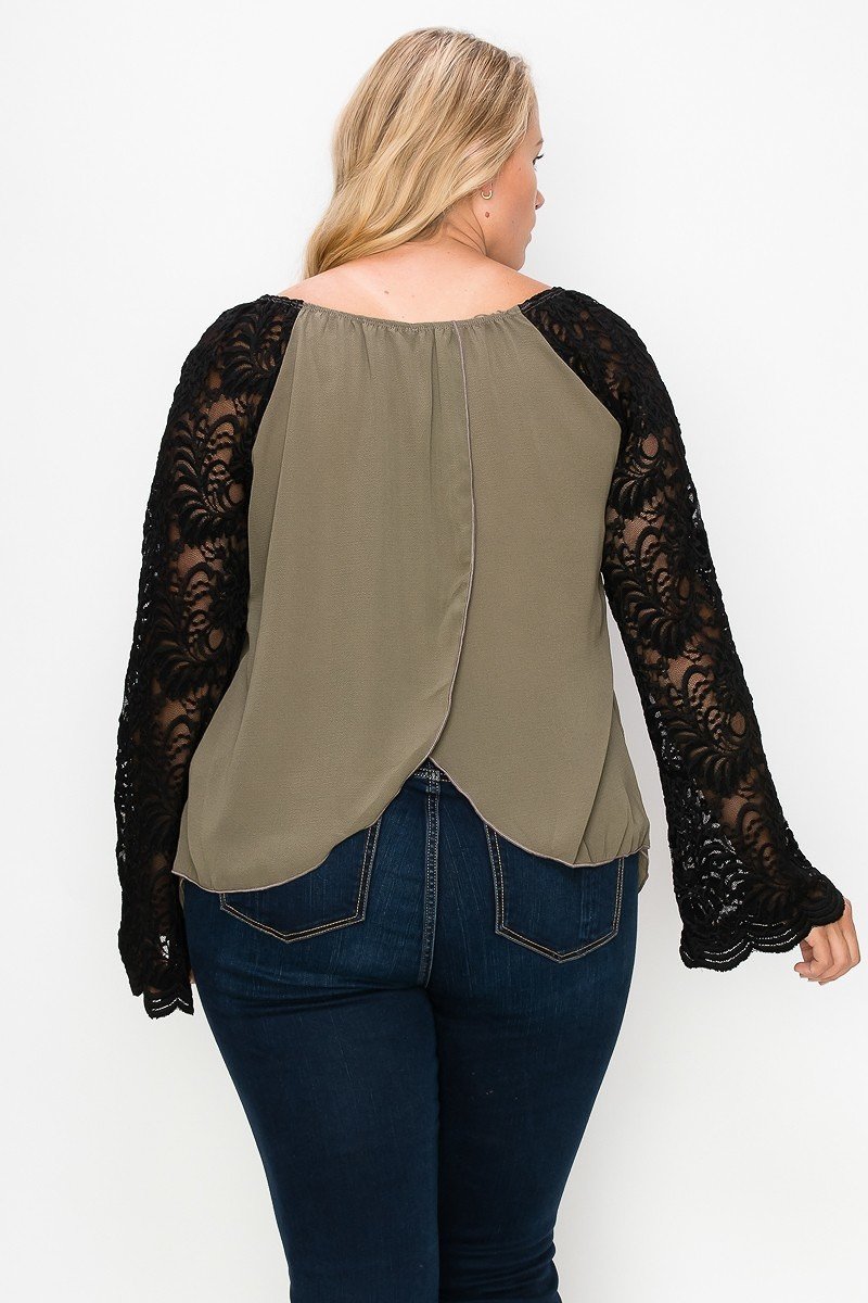Solid Top Featuring Flattering Lace Bell Sleeves product image