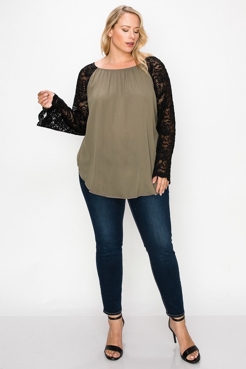 Solid Top Featuring Flattering Lace Bell Sleeves product image