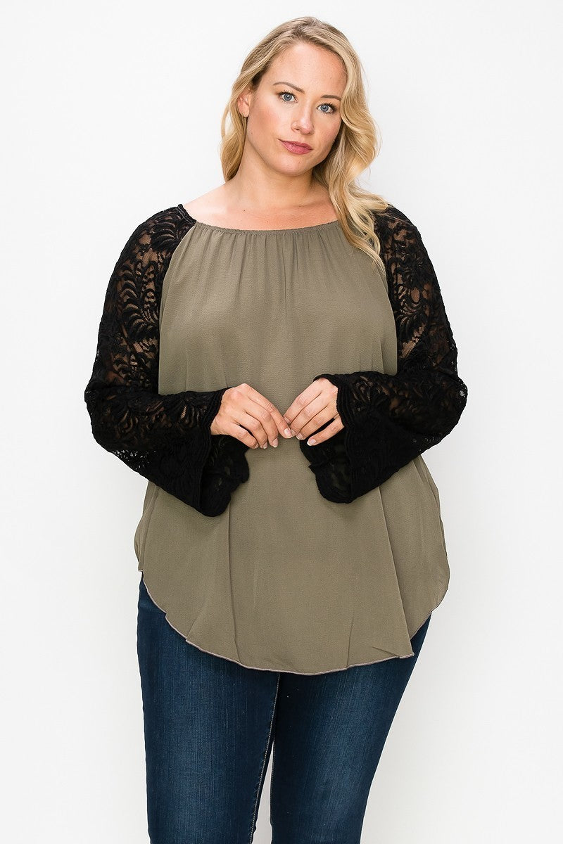 Solid Top Featuring Flattering Lace Bell Sleeves product image