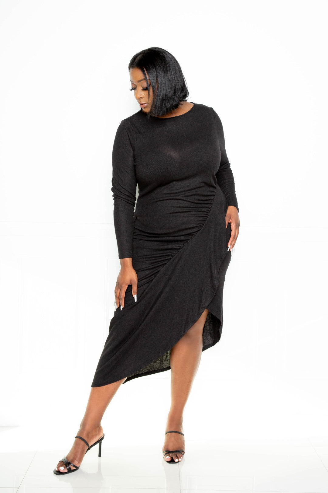 Asymmetrical Sweater Dress With Waterfall Ruffle product image