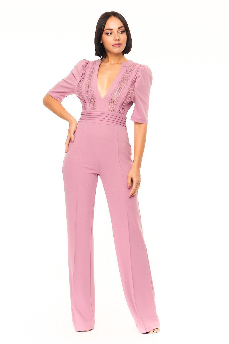 Deep V-neck Crochet Bodice Jumpsuit product image
