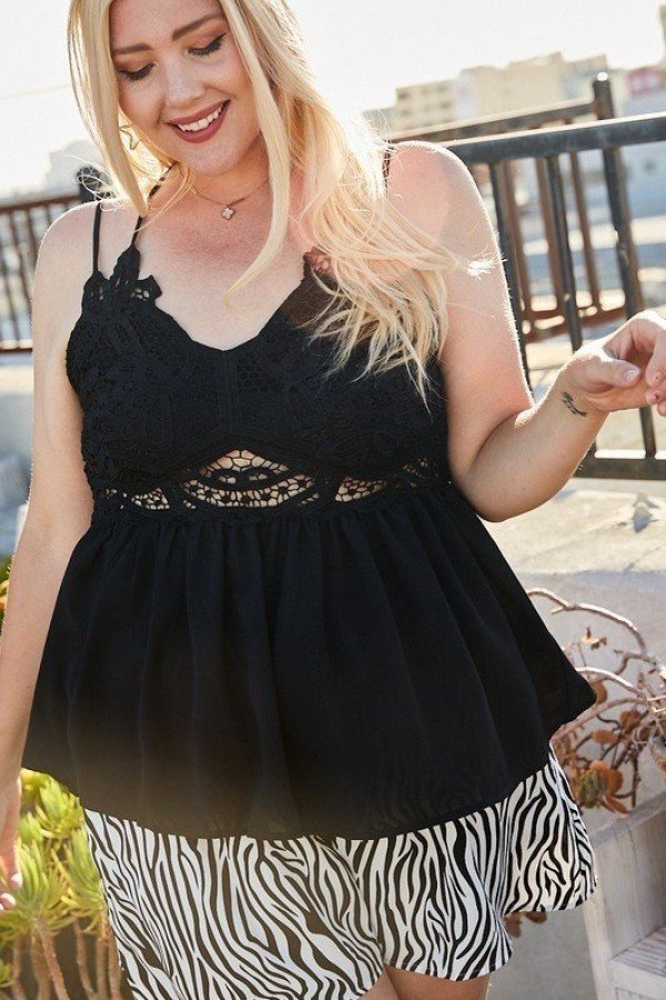 Lace Trim Detail Two Shoulder Back Cross Top product image