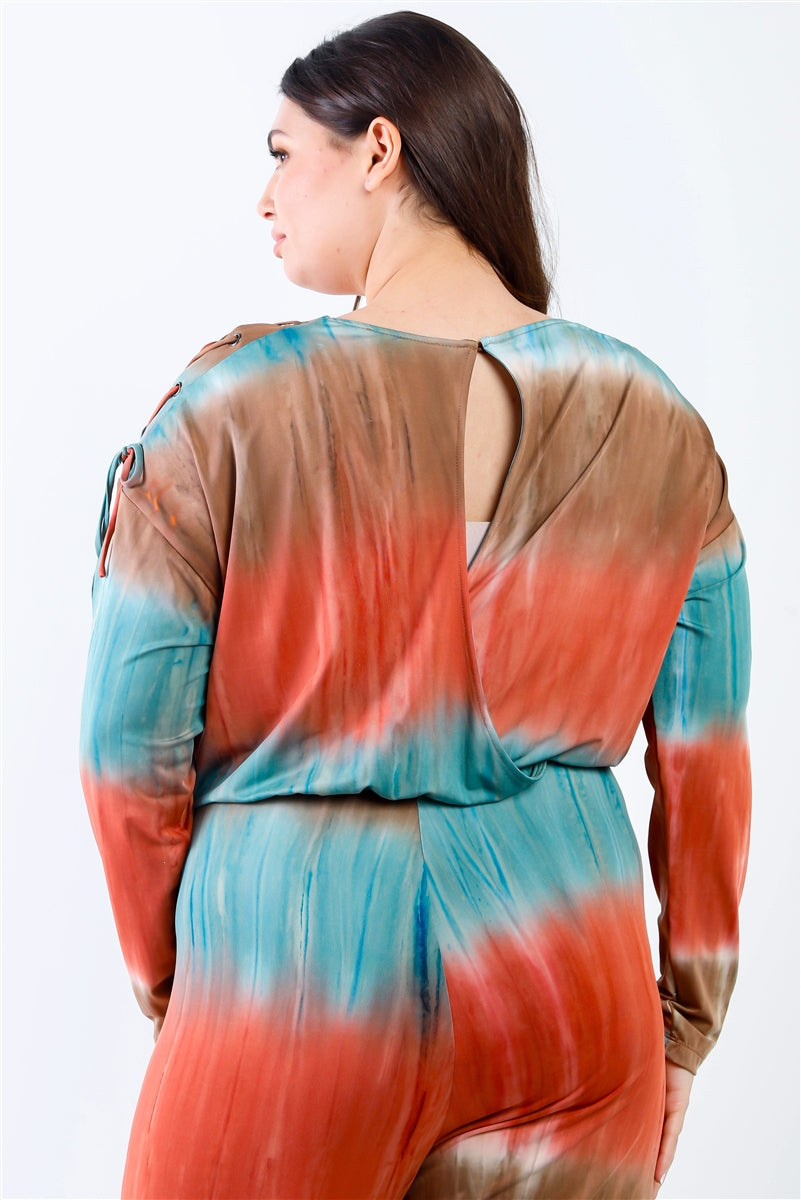 Plus Tie-dye Lace Up Shoulder Details Back Wrap Cut-out Jumpsuit product image