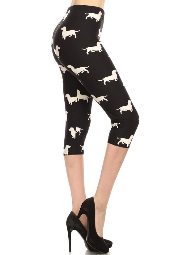 Dog Print, High Waisted Capri Leggings In A Fitted Style With An Elastic Waistband. product image