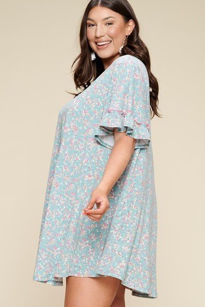 Plus Size Spring Floral Printed Lovely Swing Dress product image