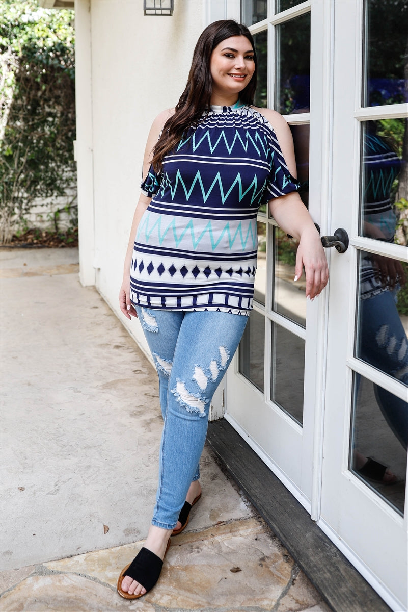 Plus Polka Dot Cold Shoulder Short Sleeve Back Self-tie Top product image