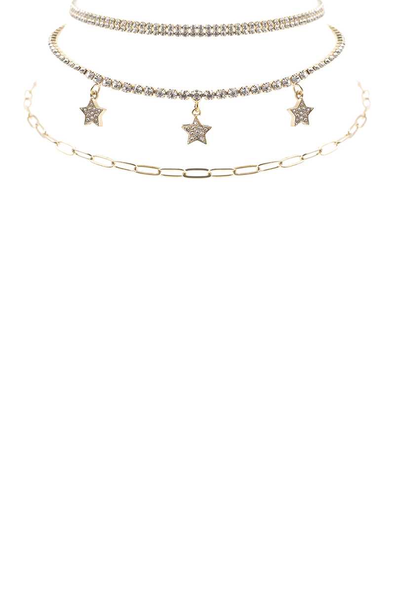 Rhinestone Star Charm 3 Layered Necklace product image