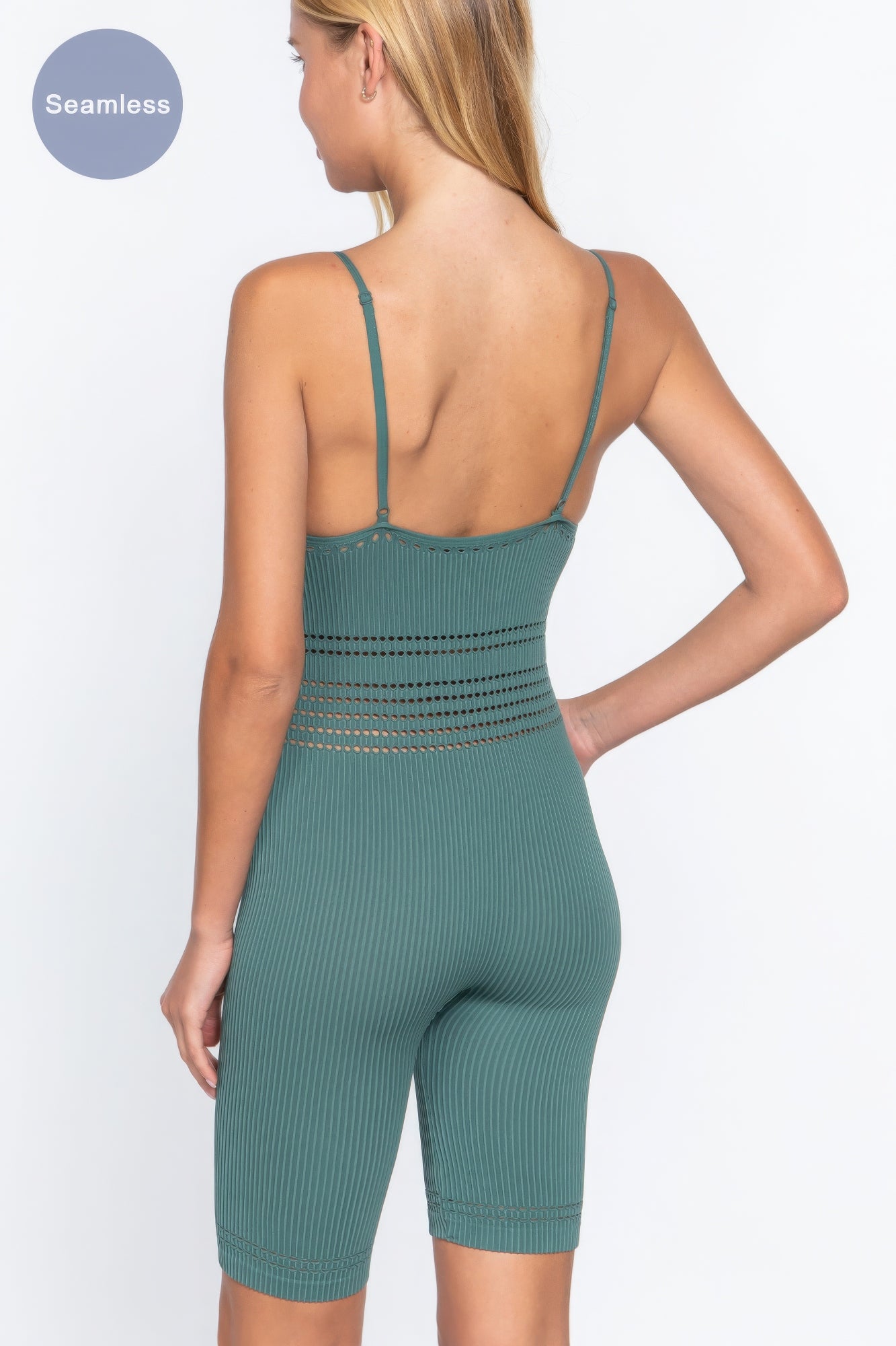 Round Neck Pointelle Detail Seamless Rib Romper product image
