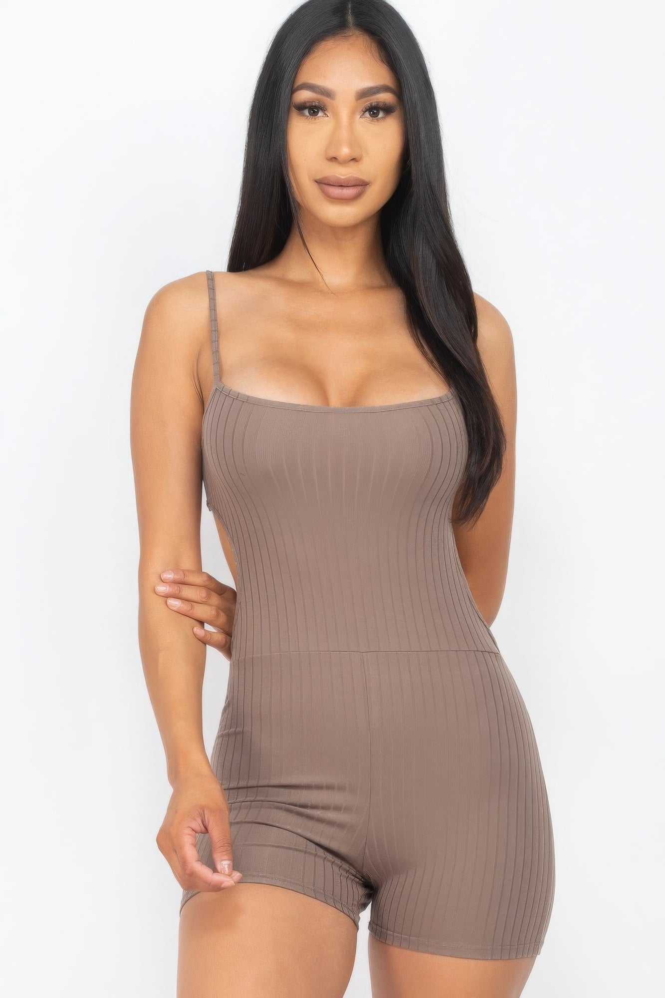 Ribbed Sleeveless Back Cutout Bodycon Active Romper Ribbed Sleeveless Back Cutout Bodycon Active Romper - TopFashionHQ
