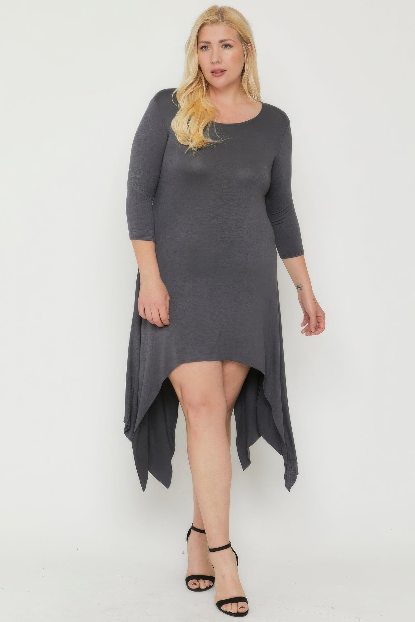 Asymmetrical Raw Edge Hem Solid Dress product image