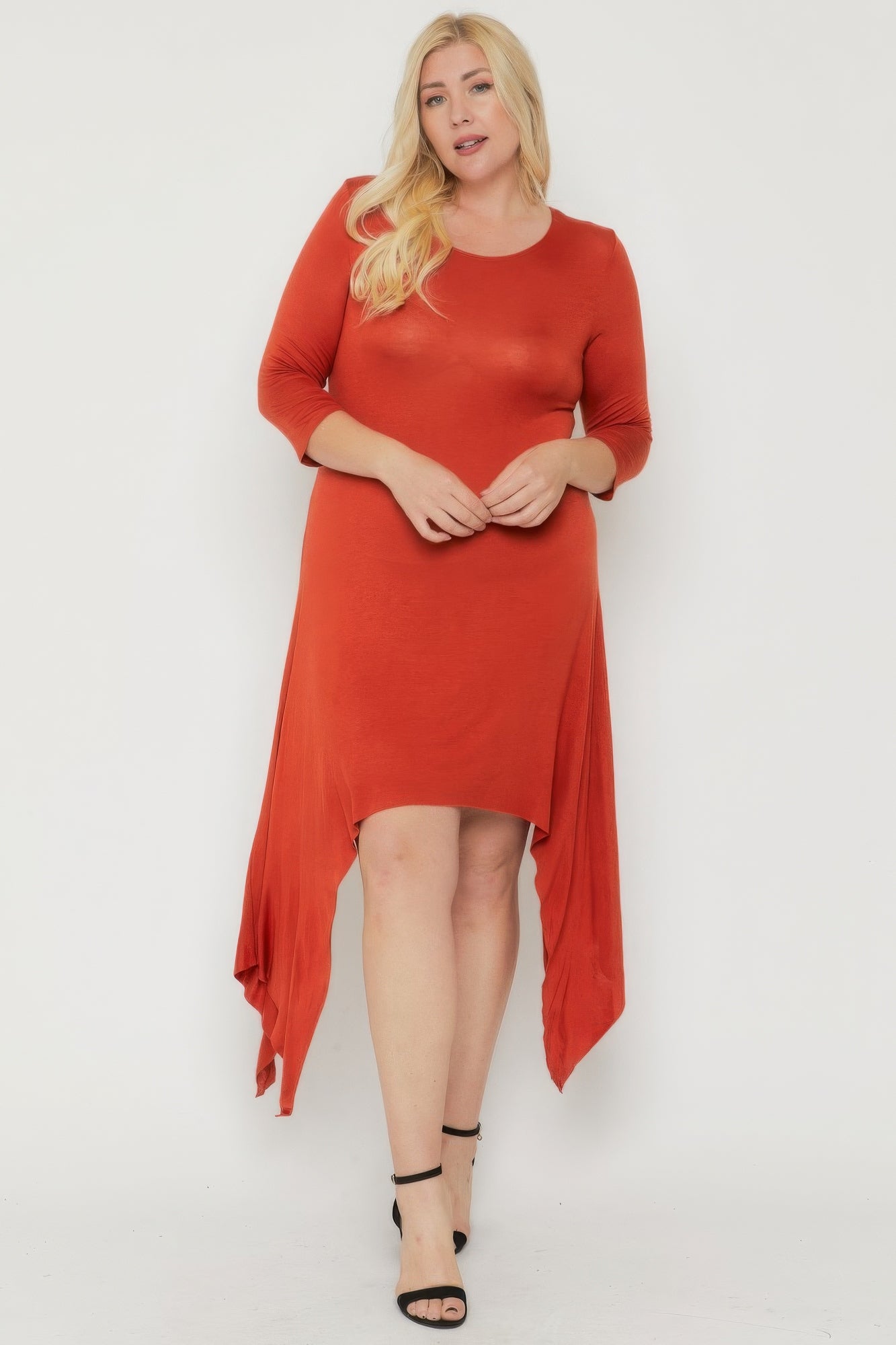 Asymmetrical Raw Edge Hem Solid Dress product image