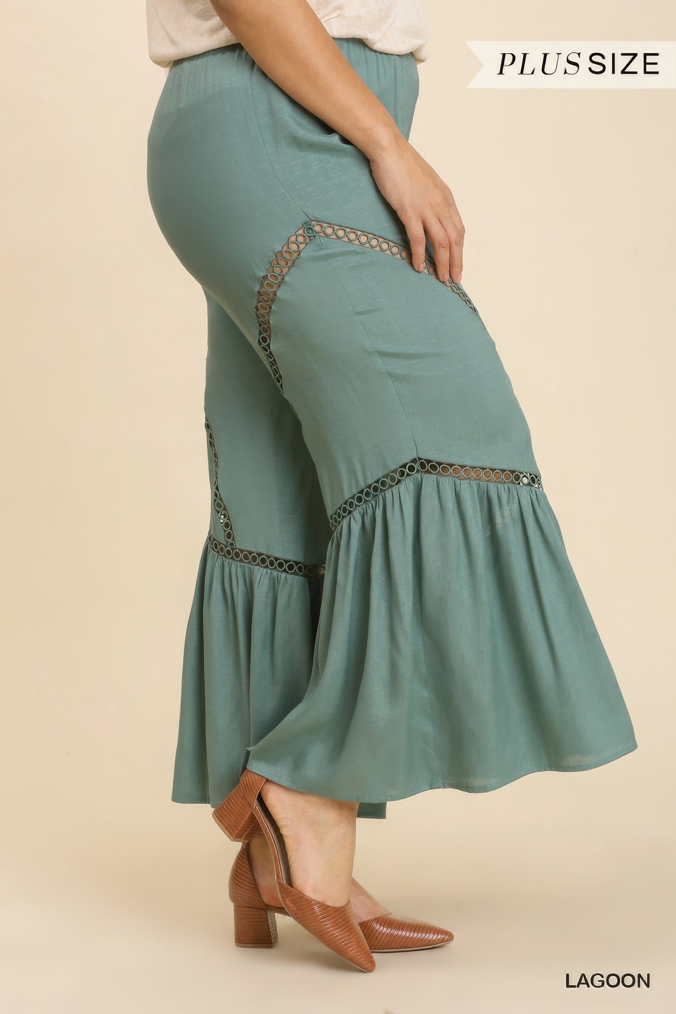 Wide Leg Elastic Waist Lace Tape Pants product image