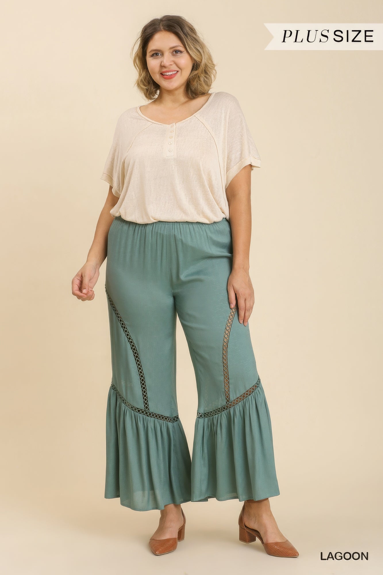 Wide Leg Elastic Waist Lace Tape Pants product image