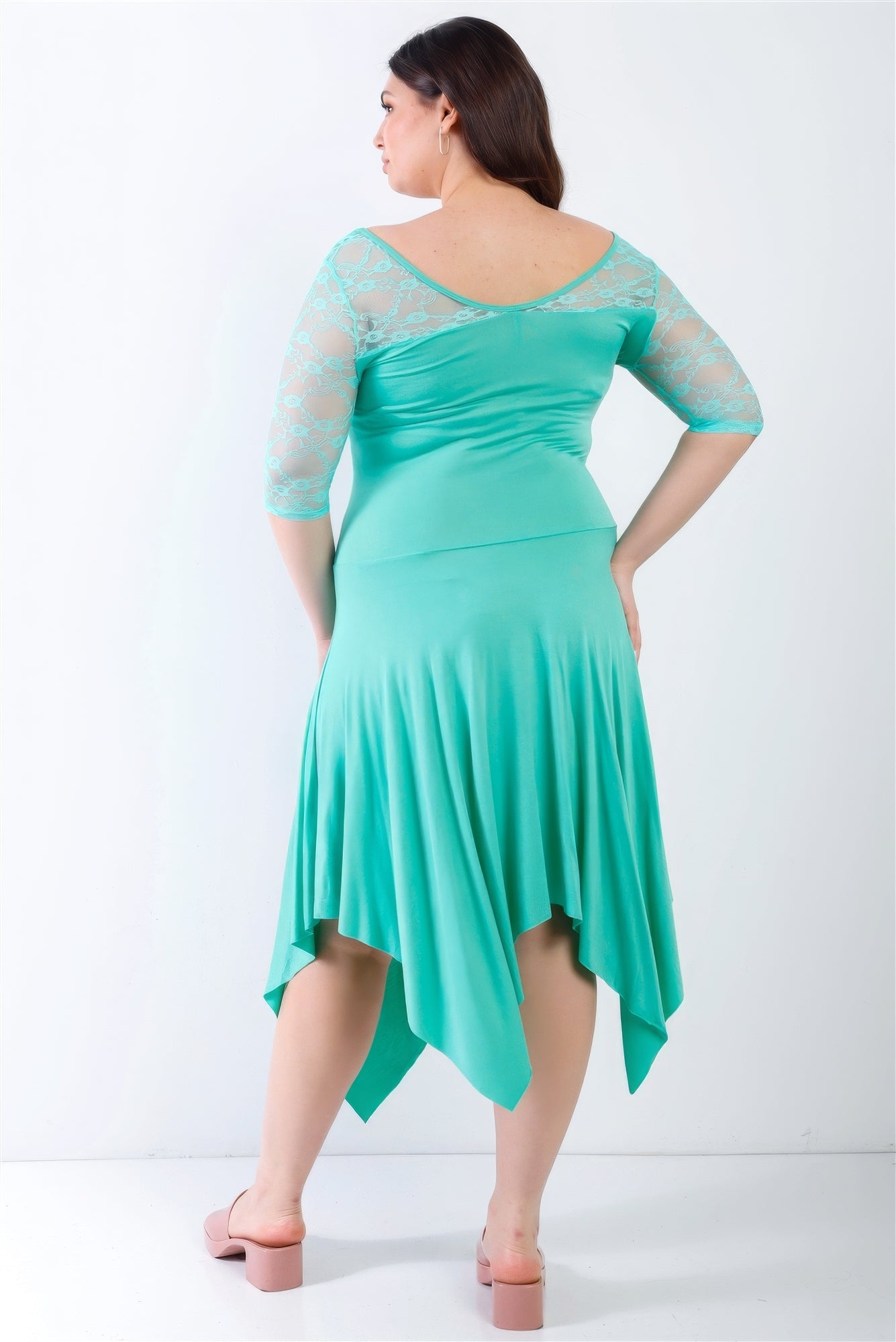Plus Mint Lace Details Handkerchief Hem Midi Dress product image