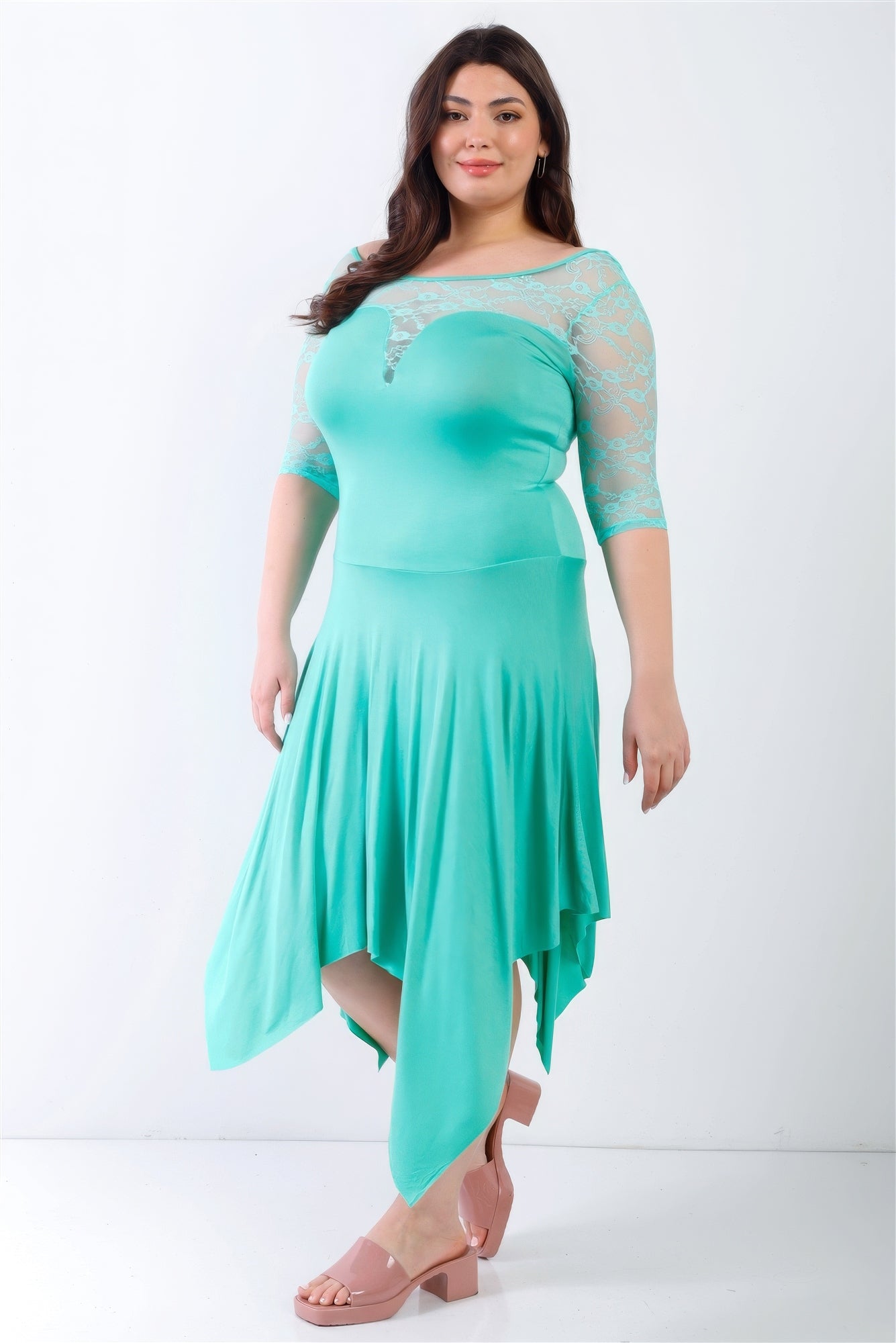 Plus Mint Lace Details Handkerchief Hem Midi Dress product image