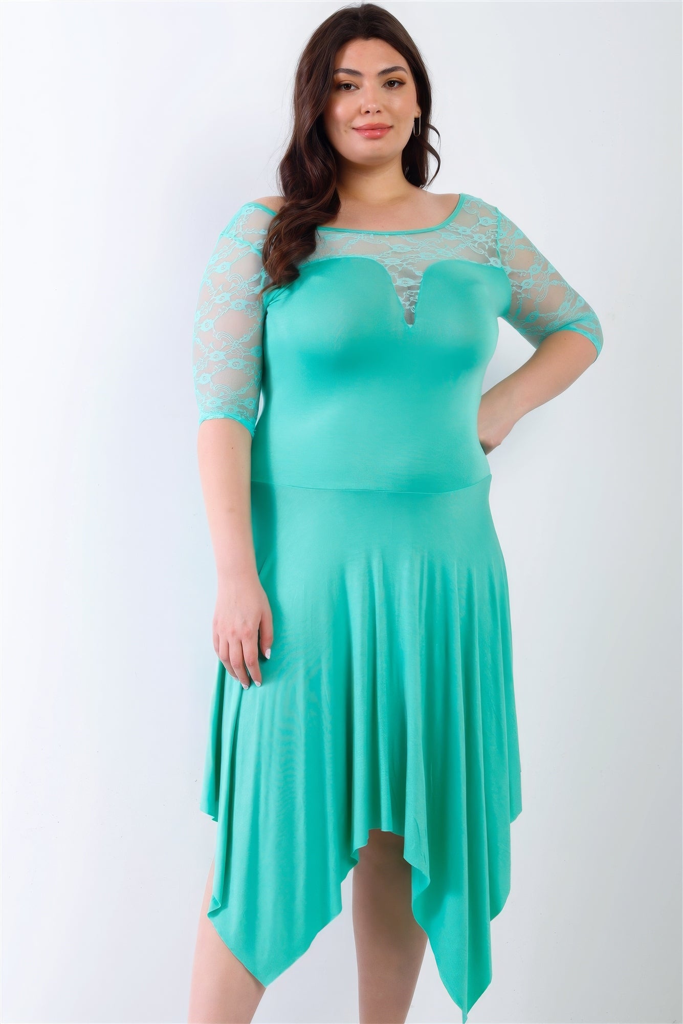 Plus Mint Lace Details Handkerchief Hem Midi Dress product image